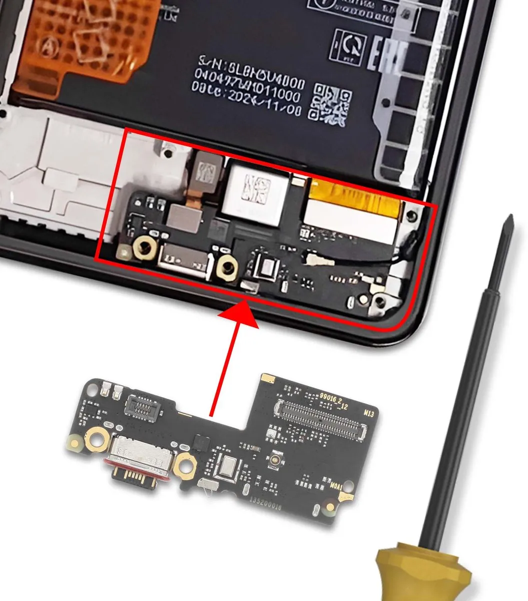 Xiaomi Vervangende USB-C Oplaadconnector Redmi Note 14 Pro 5G - Zwart