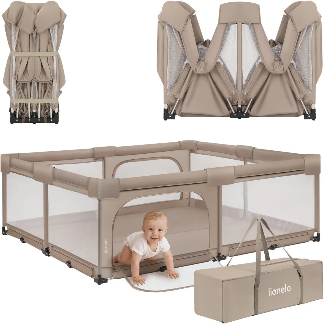 Lionelo Florence Easy Fold XL – Grondbox / Baby Box 180×200 cm – Extra Grote Box - Snel Opvouwbaar Zonder Montage – Speelbox met Zijopeningen met Rits – Ademend Gaas – Compact Op te Bergen – Inclusief Draagtas