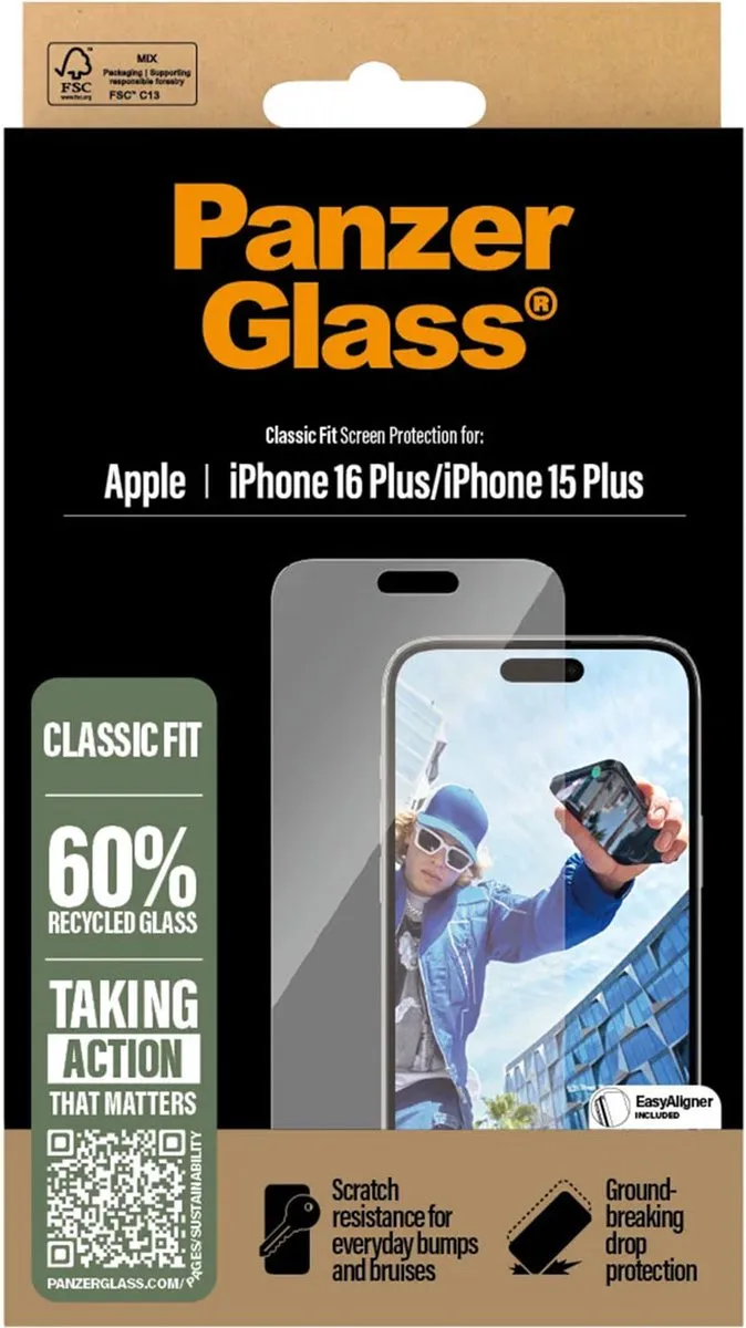 PanzerGlass Classic Fit iPhone 16 Plus Schermbeschermer - Case Friendly