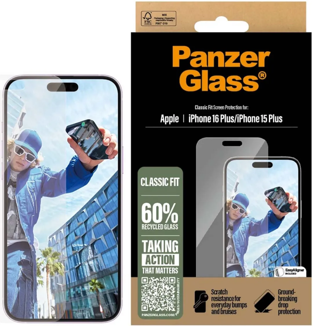 PanzerGlass Classic Fit iPhone 16 Plus Schermbeschermer - Case Friendly