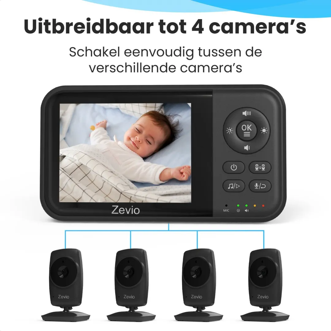 Zevio Babyfoon Comfort - Babyfoon Met Camera - Baby Monitor - Baby Camera - Zwart