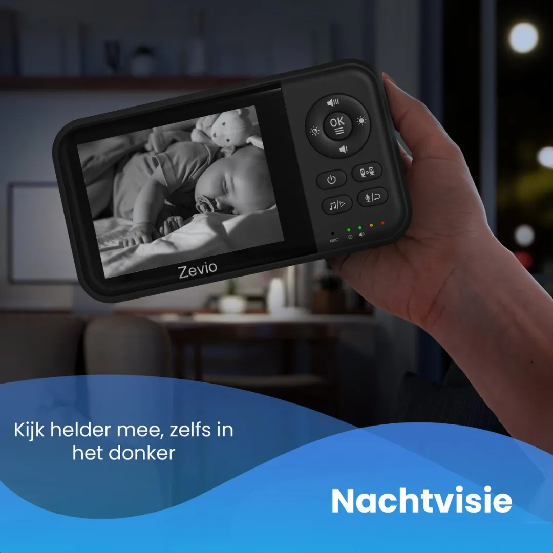 Zevio Babyfoon Comfort - Babyfoon Met Camera - Baby Monitor - Baby Camera - Zwart