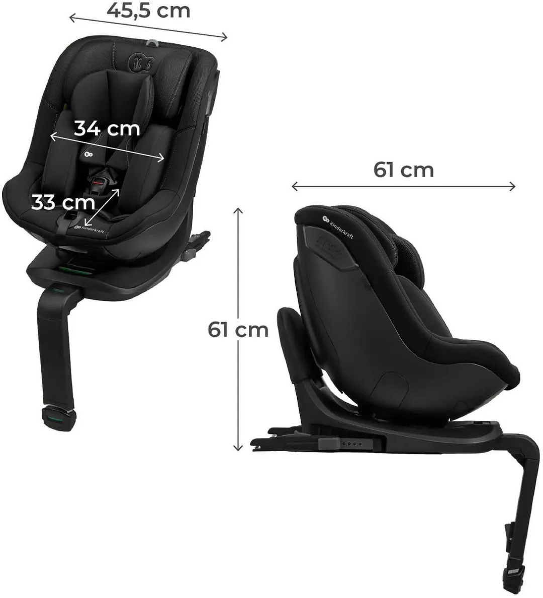 KinderKraft I-GUARD i-Size Autostoeltje 40–105cm - 360° draaibaar - Zwart