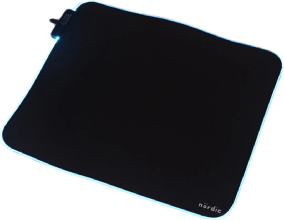 NÖRDIC Gaming muismat RGB - 32x27cm (S) - Verlichting verstelbaar - Antislip-basis van natuurlijk rubber, elastan stoffen bovenkant en gestikte randen - Zwart