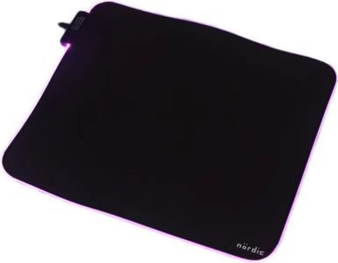 NÖRDIC Gaming muismat RGB - 32x27cm (S) - Verlichting verstelbaar - Antislip-basis van natuurlijk rubber, elastan stoffen bovenkant en gestikte randen - Zwart