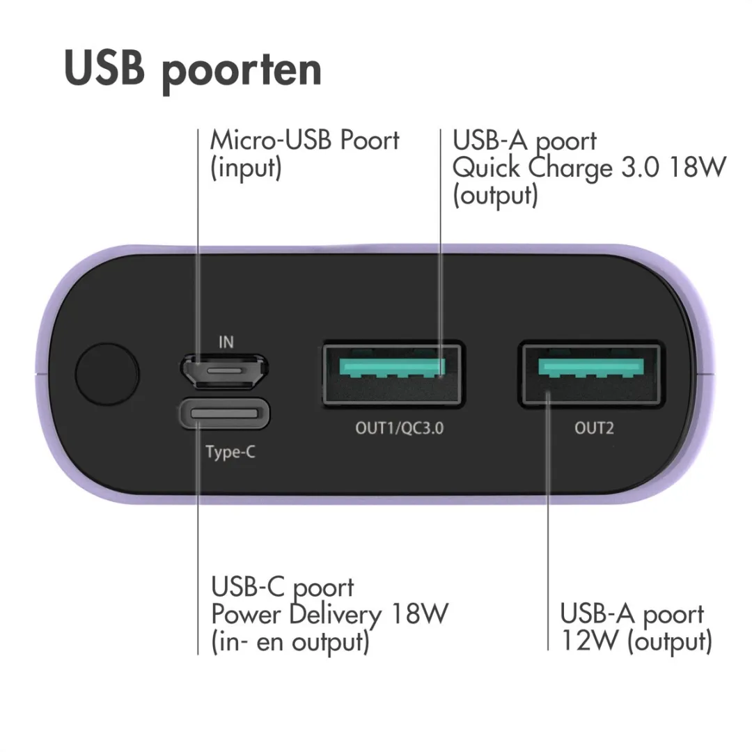 Imoshion Powerbank SH00064704 20000mAh - 22.5W - 3x USB - Lila - afbeelding 6 van 6