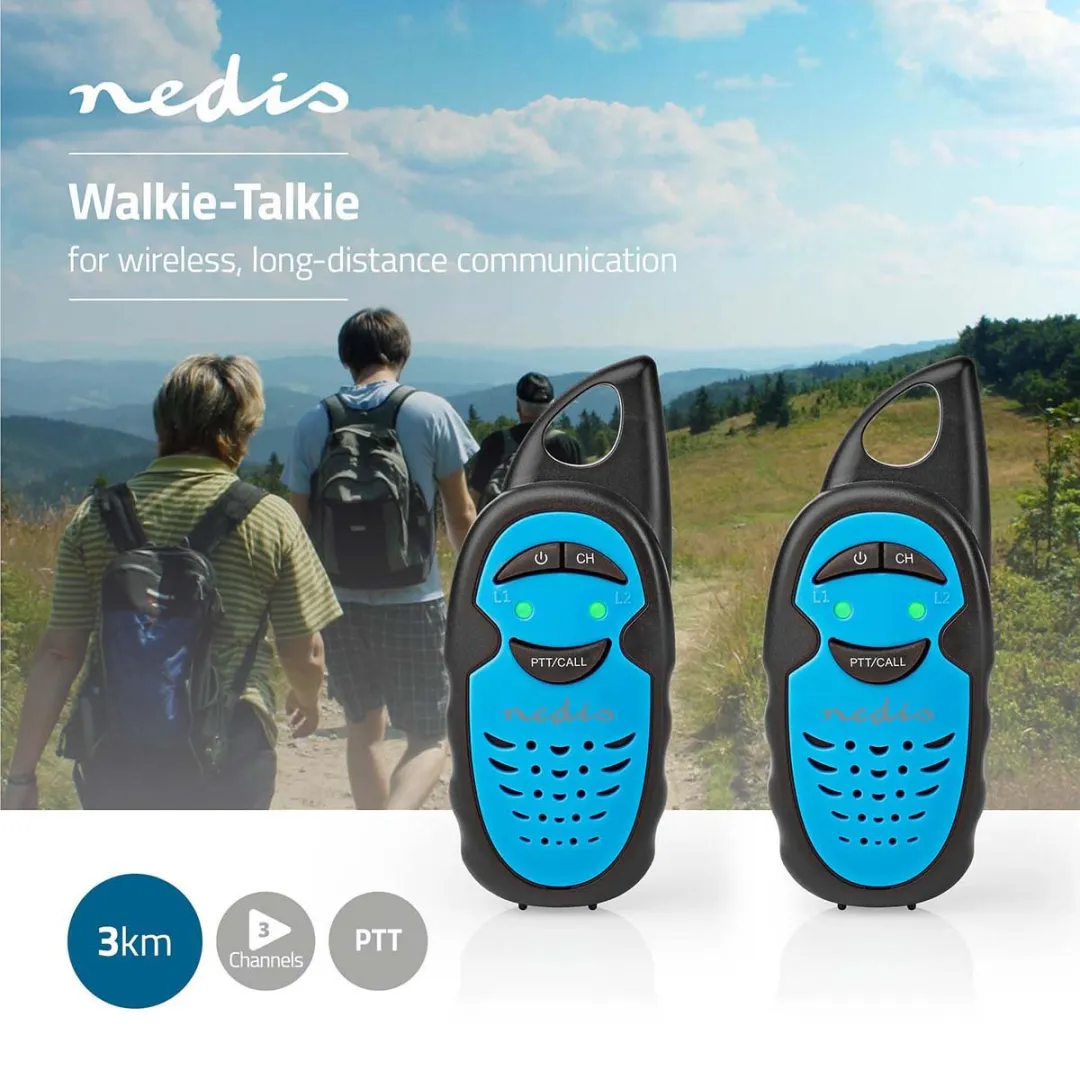Nedis WLTK0300BU Walkie Talkie - 2 Stuks - Blauw/Zwart