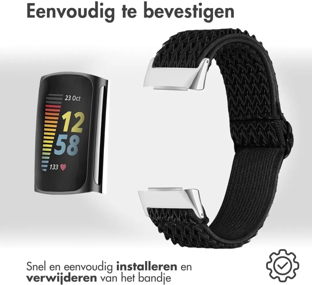 Imoshion Elastisch Nylon Bandje Fitbit Charge 5 - Zwart
