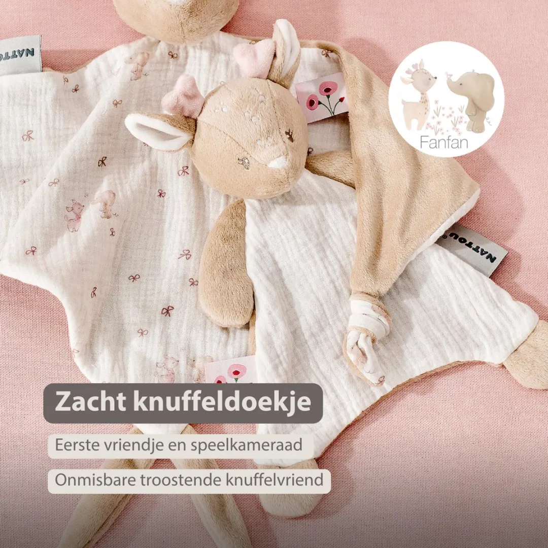 Nattou FanFan Baby Knuffeldoekje 25x20cm - Hertje Beige
