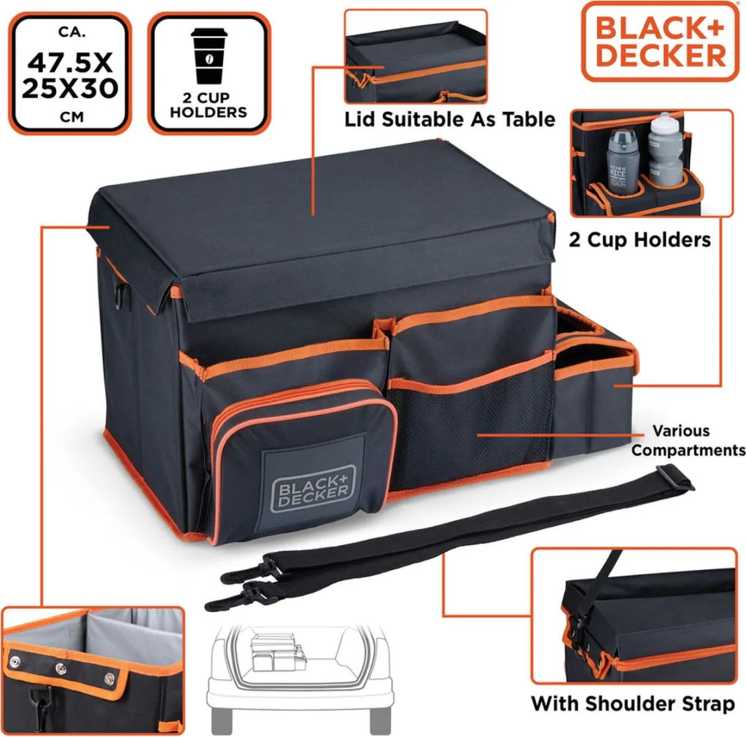 BLACK+DECKER Kofferbak Organizer 47.5x25x30cm - Grijs/ Oranje - afbeelding 5 van 6
