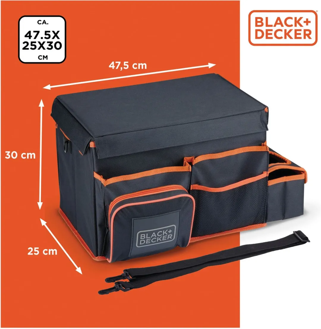 BLACK+DECKER Kofferbak Organizer 47.5x25x30cm - Grijs/ Oranje - afbeelding 3 van 6
