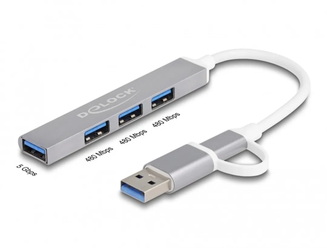 Delock 64214 USB 3.2 Hub Type-A + Type-C 5000 Mbit/s - Zilver