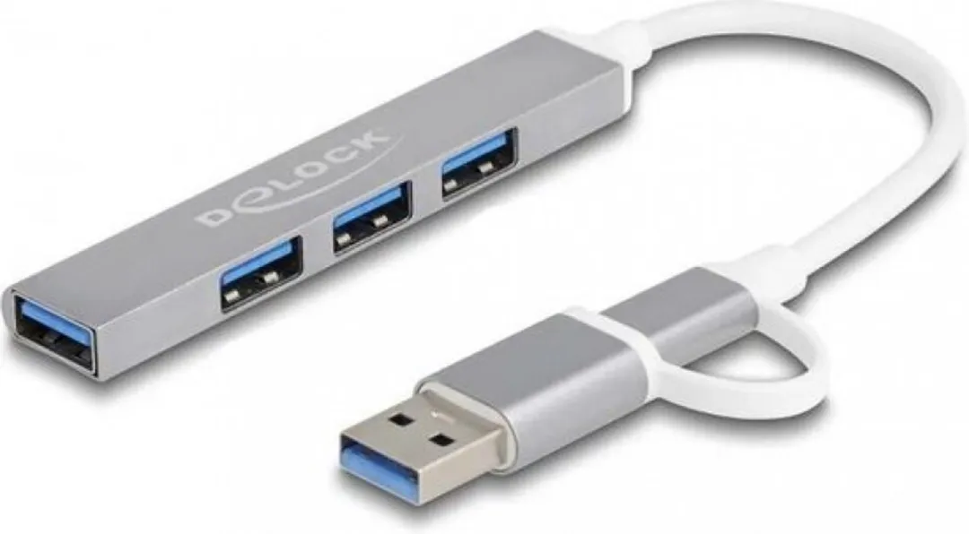 Delock 64214 USB 3.2 Hub Type-A + Type-C 5000 Mbit/s - Zilver