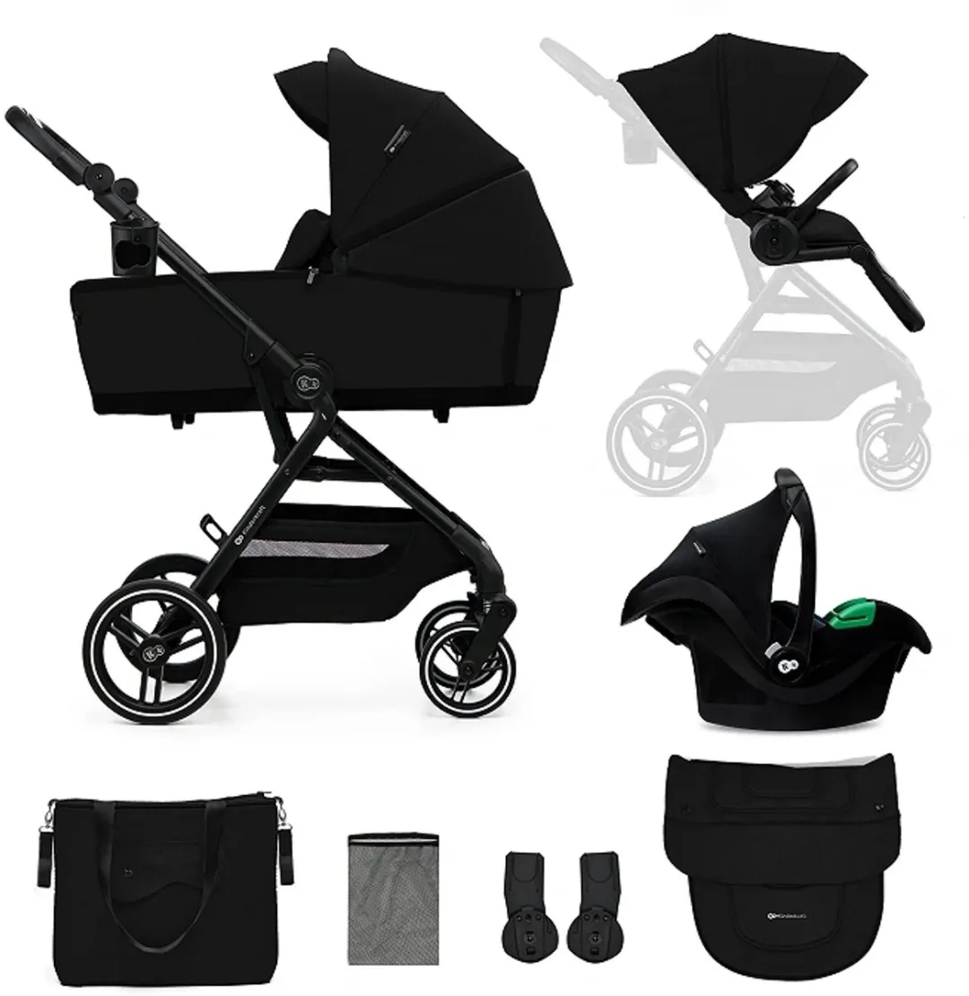 Kinderkraft YOXI 3-in-1 Kinderwagen – Van Geboorte tot 22 kg – Reiswieg, Wandelzitje & MINK PRO i-Size Autostoel – Zwart