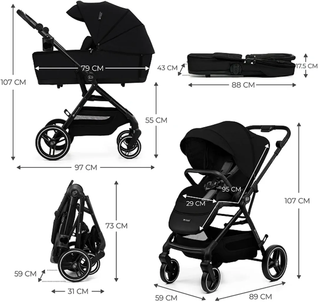 Kinderkraft YOXI 3-in-1 Kinderwagen – Van Geboorte tot 22 kg – Reiswieg, Wandelzitje & MINK PRO i-Size Autostoel – Zwart