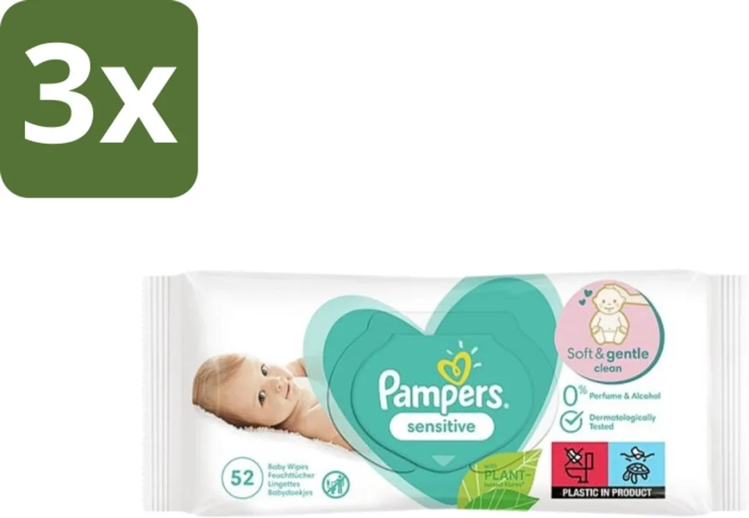 Pampers Babydoekjes Sensitive 52 Stuks - 3x