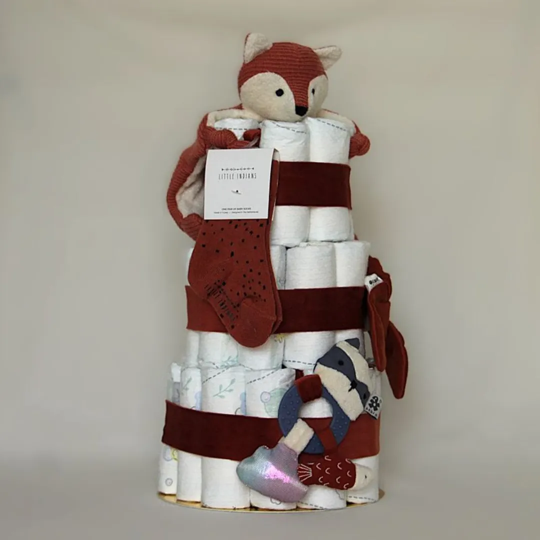 Pampers Luiertaart Vos Knuffeldoek - Rood/Donkerblauw