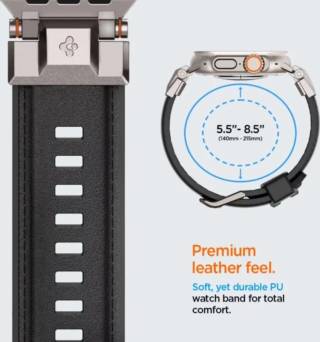 Spigen DuraPro Armor PU Bandje Apple Watch - 49/46/45/44/42mm - Zwart - afbeelding 6 van 6