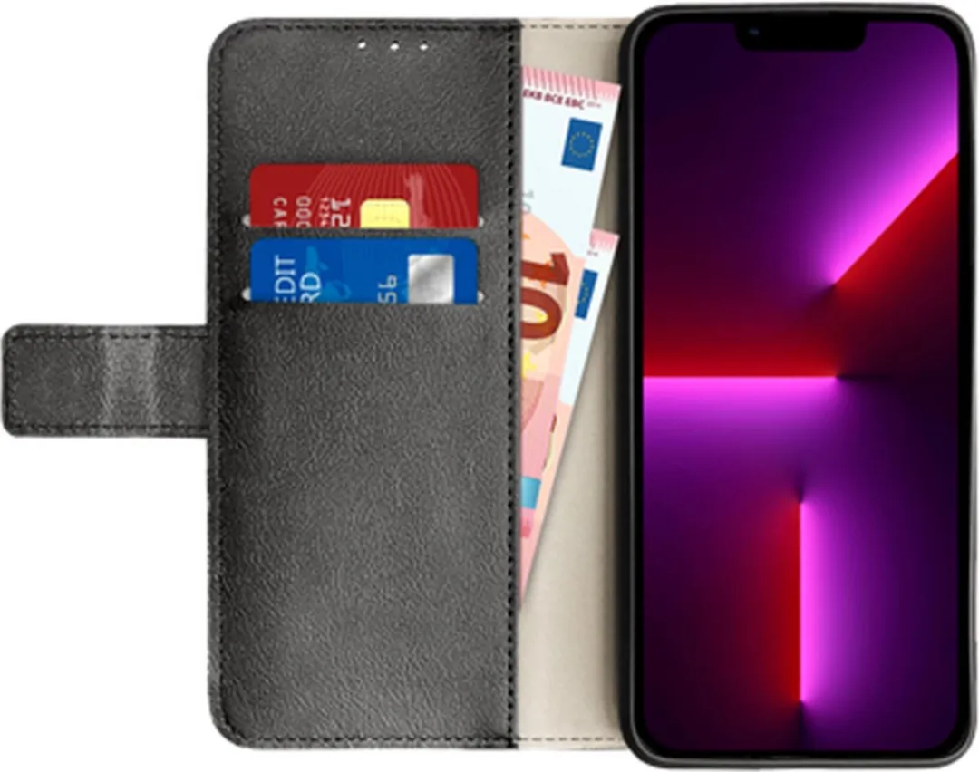 Just in Case Cazy Bookcase Classic iPhone 13 Pro Hoesje - 2 Pasjes - Zwart - afbeelding 6 van 6