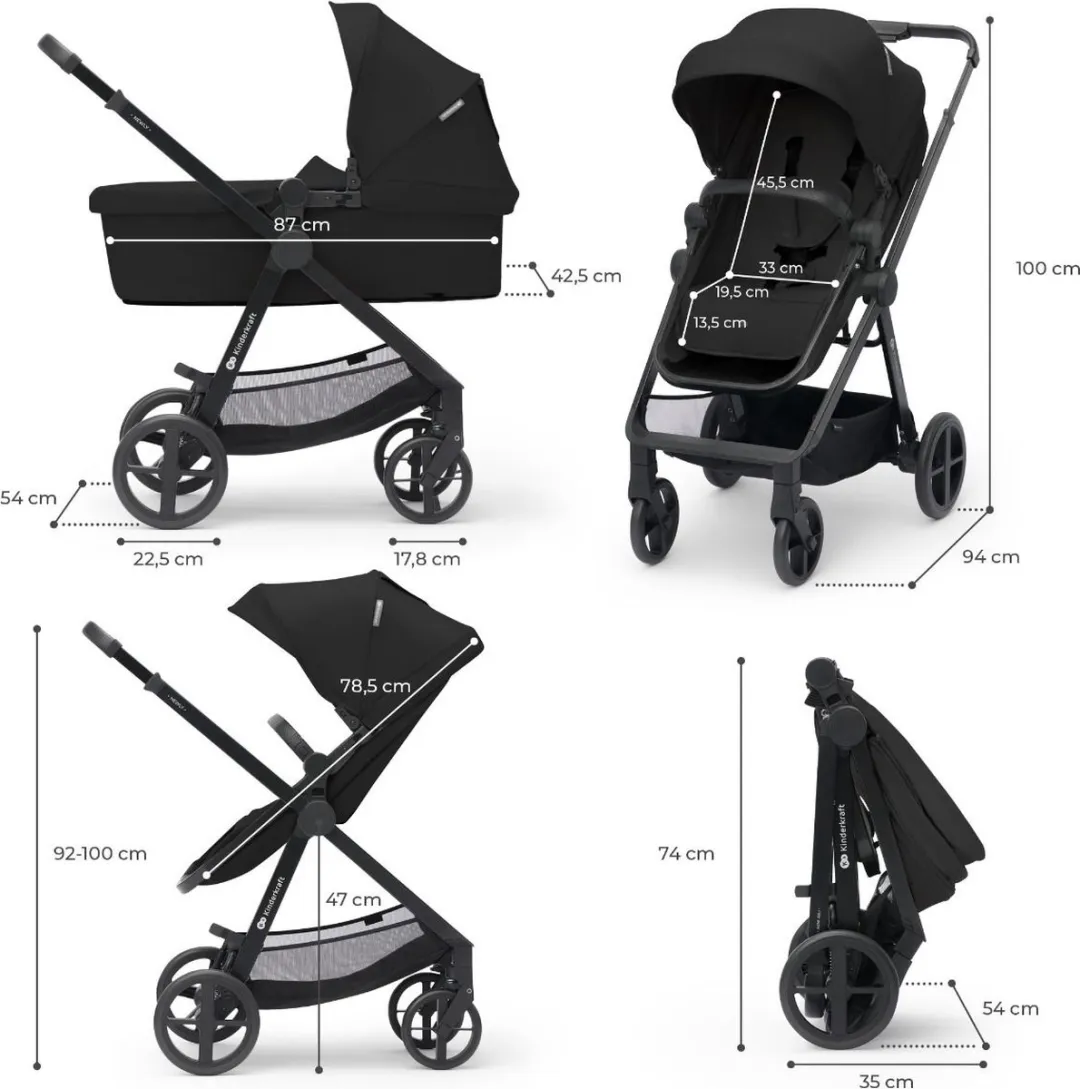KinderKraft NEWLY 3-in-1 Kinderwagen - MINK PRO i-Size Autostoel - Zwart