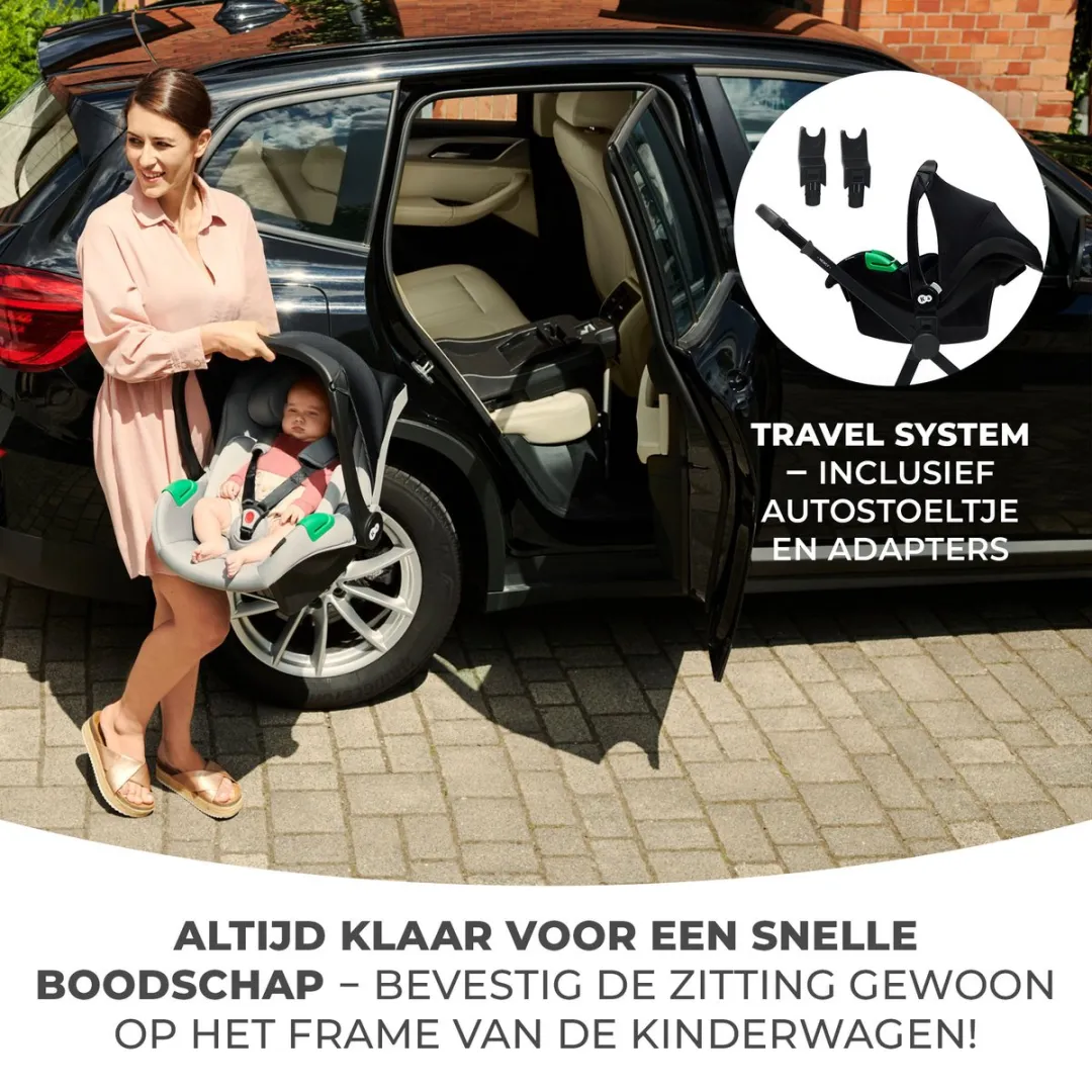 KinderKraft NEWLY 3-in-1 Kinderwagen - MINK PRO i-Size Autostoel - Zwart