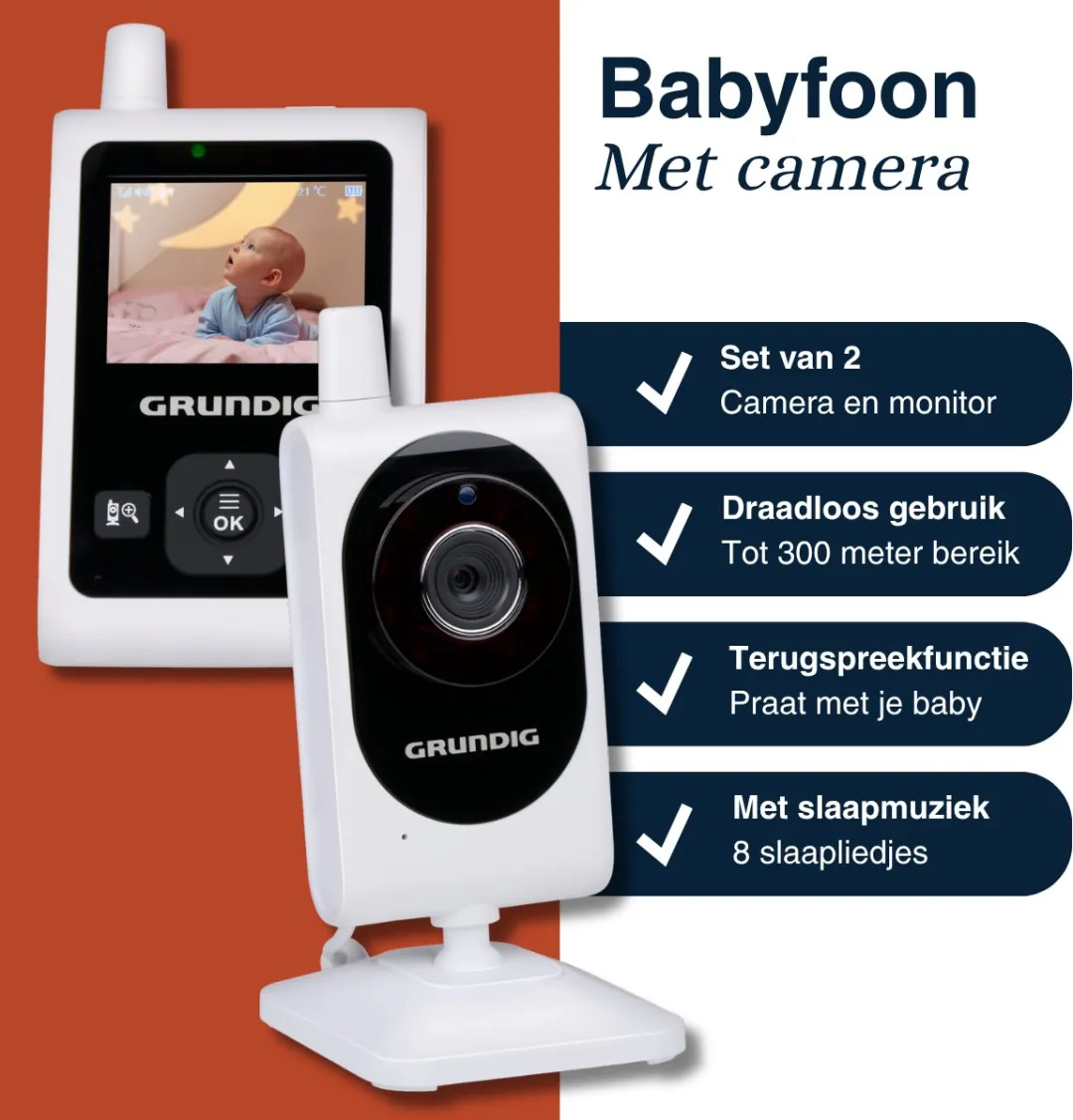 Grundig Video Babyfoon 2.4" - Nachtzicht & Terugspreekfunctie - Wit