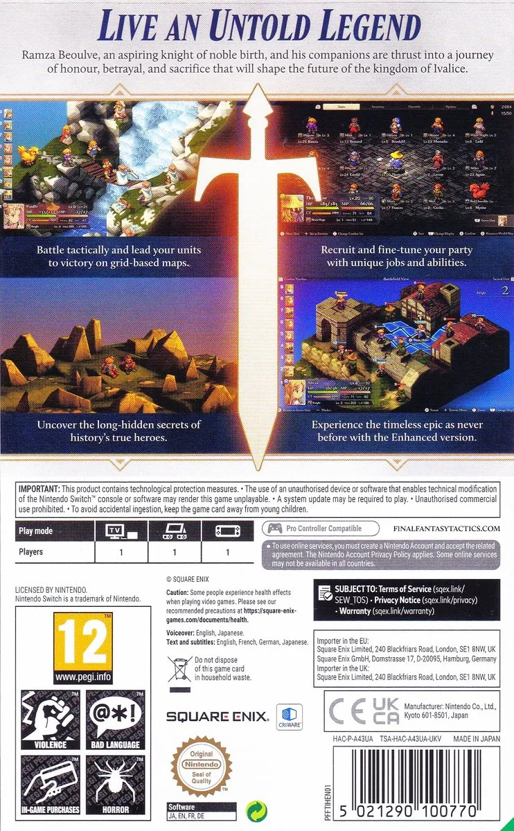 Square Enix Final Fantasy Tactics The Ivalice Chronicles Switch