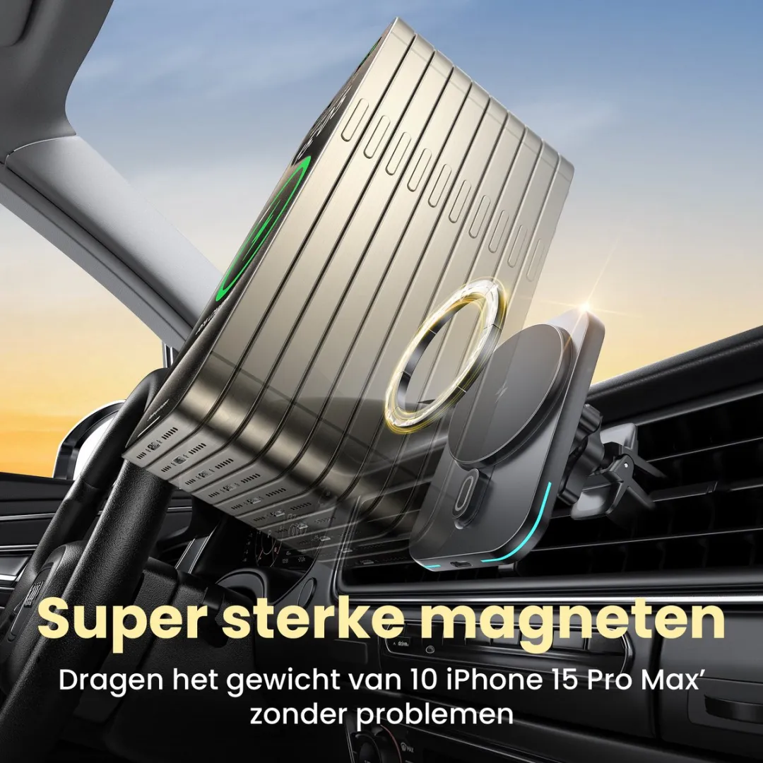 Caliber Telefoonhouders Auto - Magnetische Autohouder - Geschikt voor Smartphone - Draadloos laden - Zuignap - 60 Watt Autolader - Qi2 gecertificeerd - 15 Watt Oplader - GSM houder auto - 360° Rotatie - Zwart (PSQ2-CAR-SC)