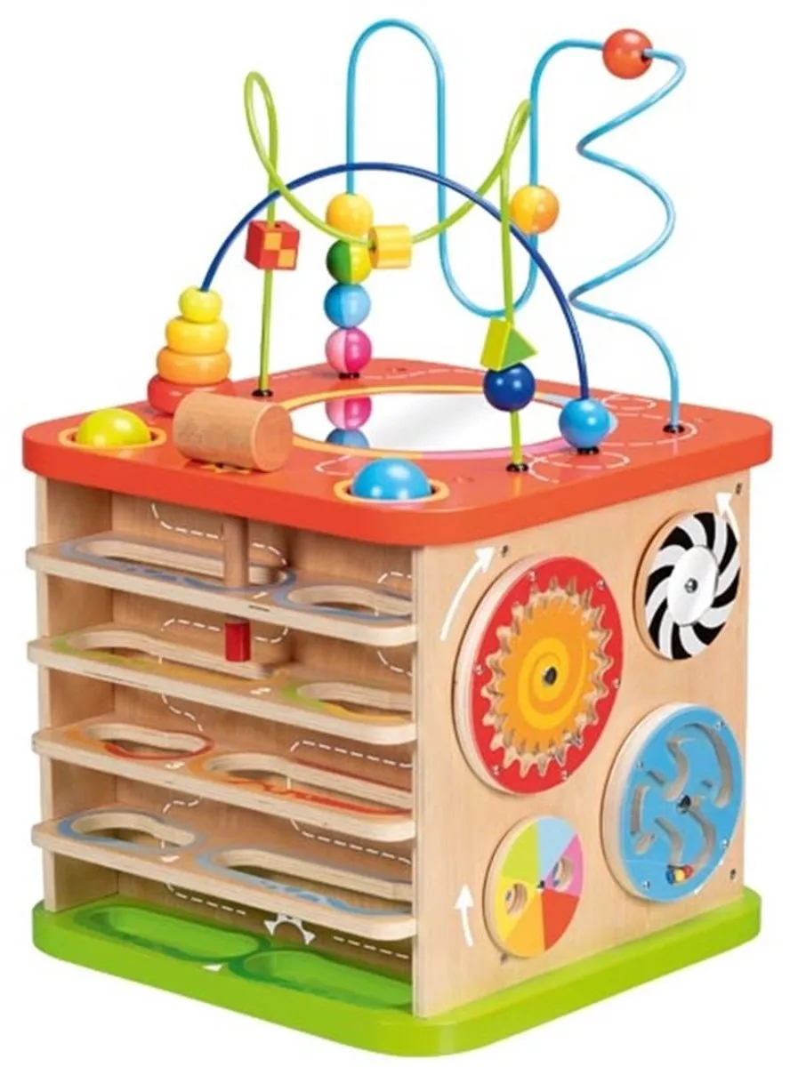 Goki Activiteitenkubus XXL 35x35x54cm - Hout/Metalen Speelgoed - Multicolor