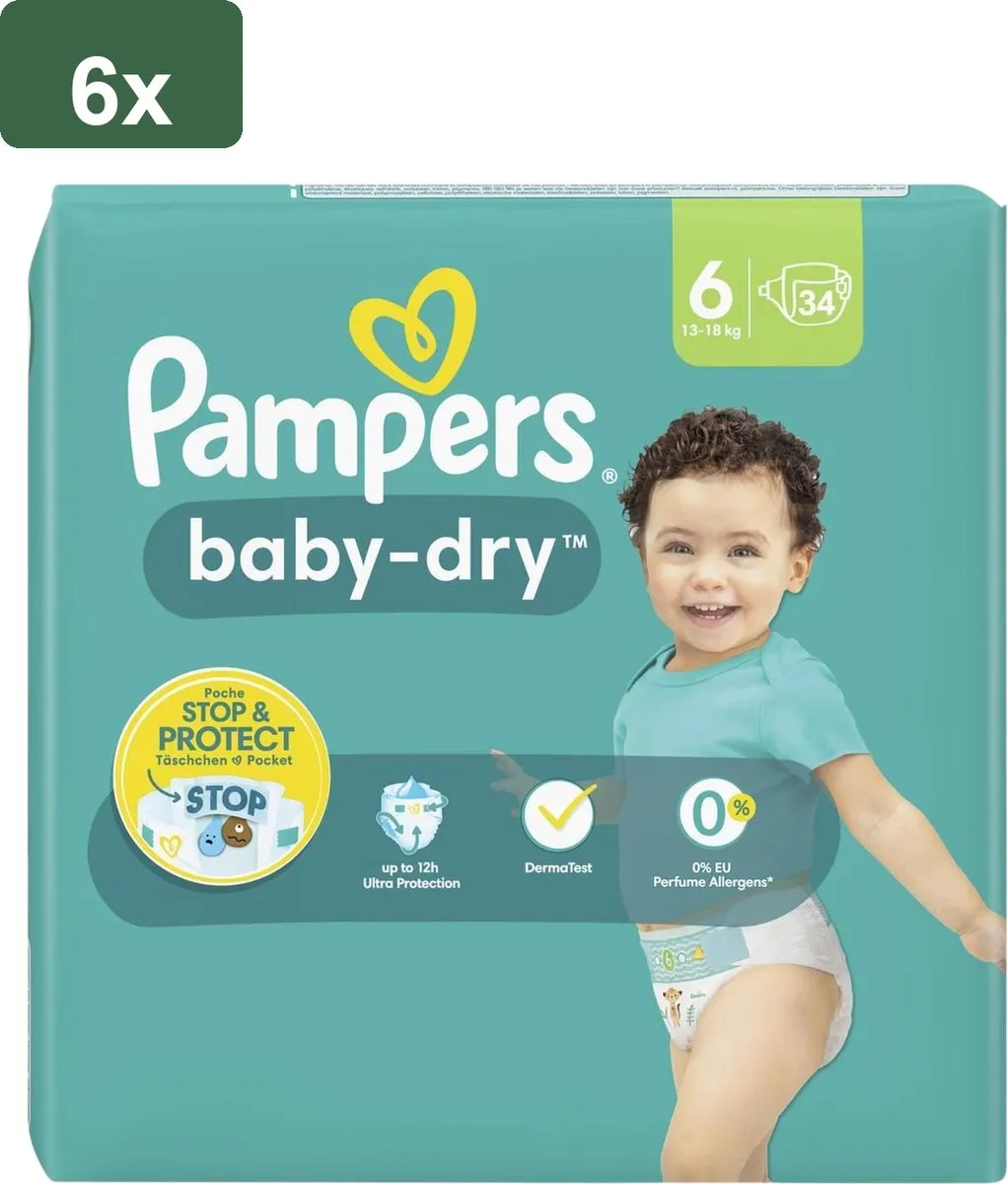 Pampers Baby-Dry Luiers Maat 6 - 204 Stuks