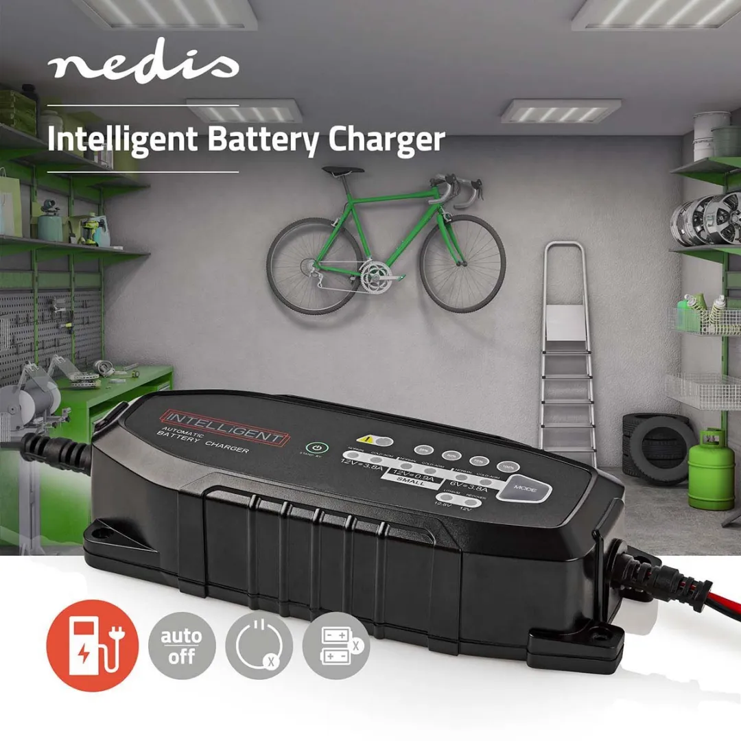Nedis Loodzuuraccu Lader 12V 3.8A - Druppelladen - Euro/Type-C - Zwart