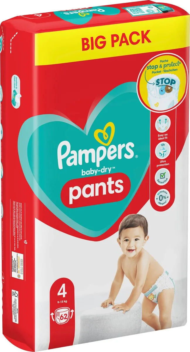 Pampers Broek Baby Dry Maat 4 Maxi - 62 Stuks
