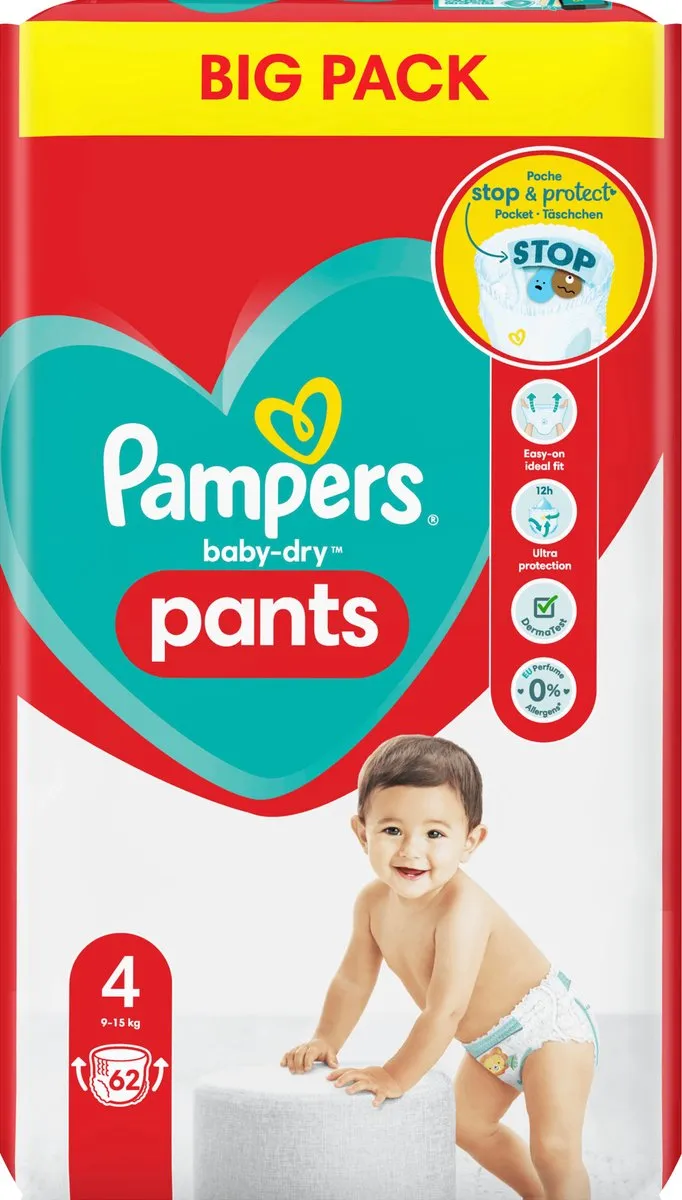 Pampers Broek Baby Dry Maat 4 Maxi - 62 Stuks