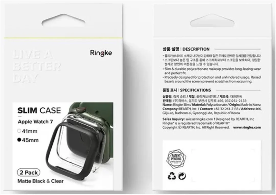 Ringke Slim Apple Watch 45mm Hoesje - Matte Black - 2 Stuks