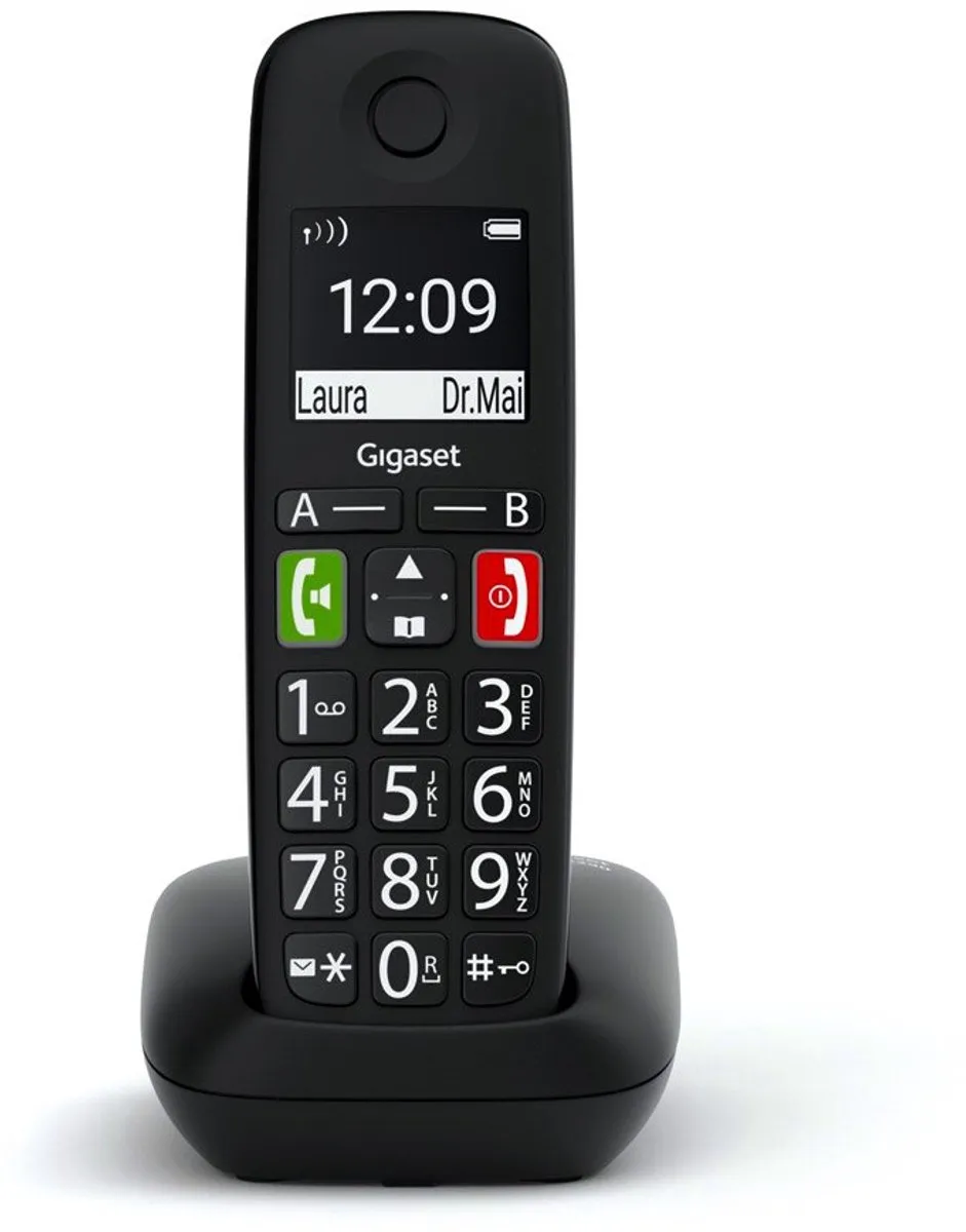 Gigaset E290 E - Draadloze thuistelefoon voor senioren - met zeer grote verlichte toetsen - extra luid belvolume functie - compatibel met gehoorapparaat - zwart