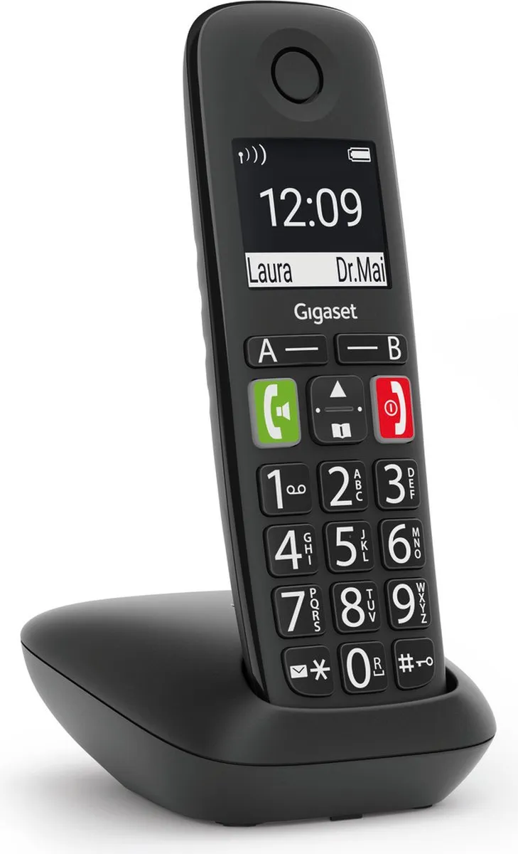 Gigaset E290 E - Draadloze thuistelefoon voor senioren - met zeer grote verlichte toetsen - extra luid belvolume functie - compatibel met gehoorapparaat - zwart