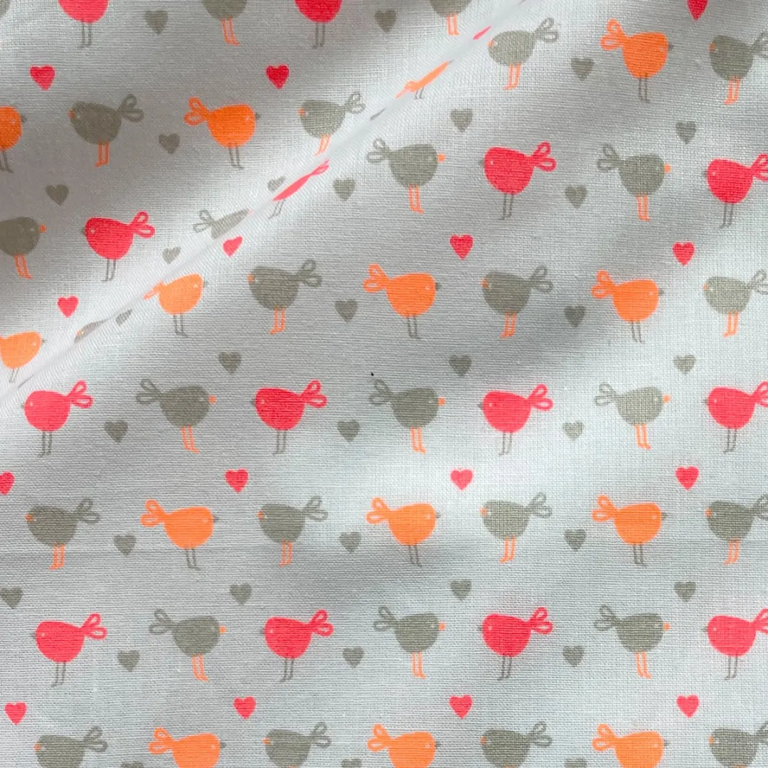 BINK Bedding Dekbedovertrek Birdie 135x100 - Neon roze/oranje/grijs