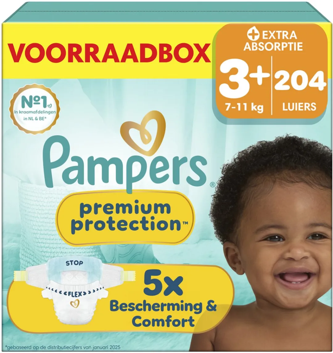 Pampers Premium Protection Maat 3+ Luiers - 204 Stuks