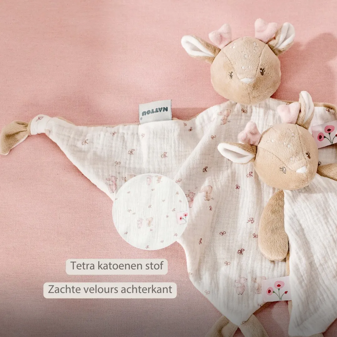 Nattou FanFan Baby Knuffeldoekje 65x40cm - Roze Hertje