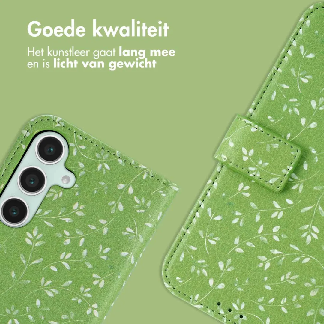 imoshiion Hoesje Samsung Galaxy S25 Green Flowers - 3 Pasjes