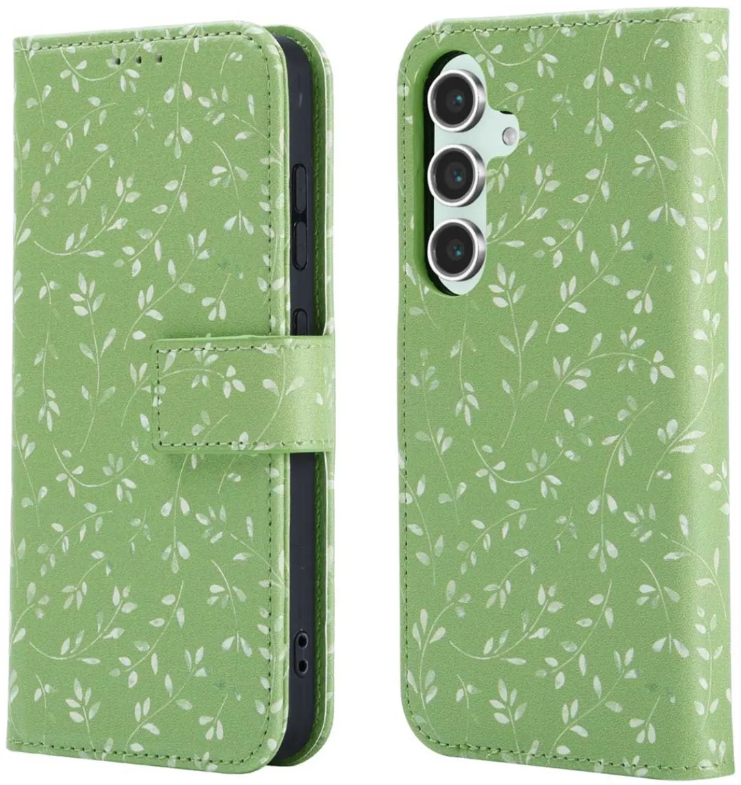 imoshiion Hoesje Samsung Galaxy S25 Green Flowers - 3 Pasjes