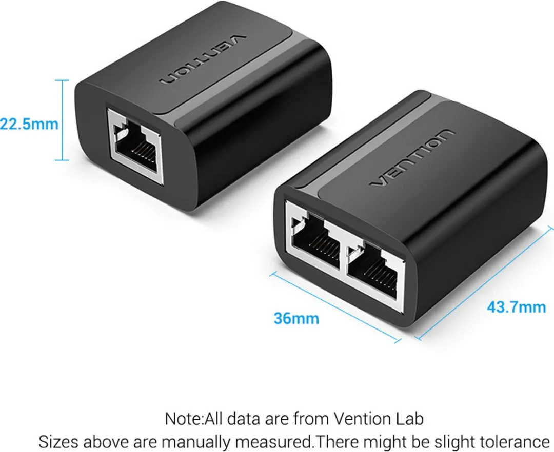 Vention IPTB0 Ethernet Splitter - 2x RJ45 Zwart