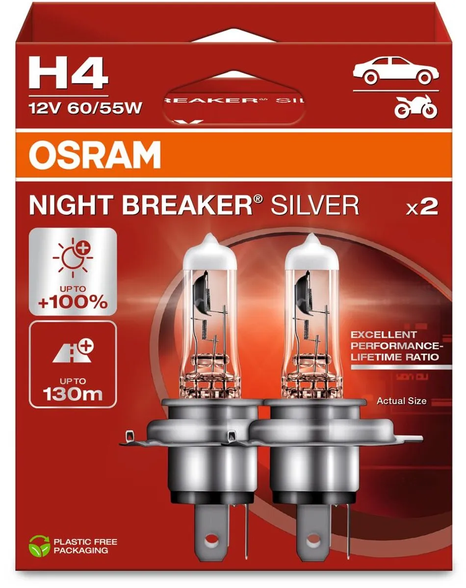 Osram H4 Duo Night Breaker Silver Lamp - 2 Stuks