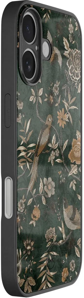 Casevibes iPhone 16 Hoesje Groen - Khaki Golden Flowers