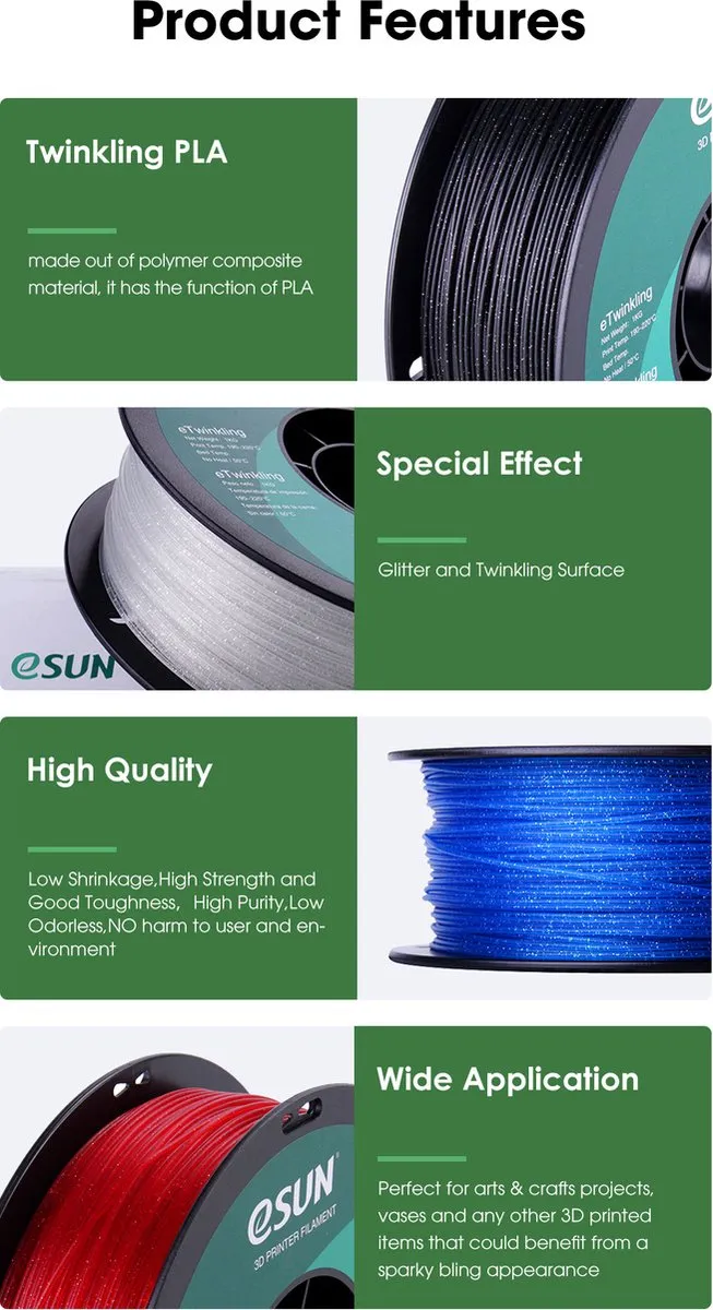 ESUN eTwinkling Filament 1.75mm Blauw 1kg