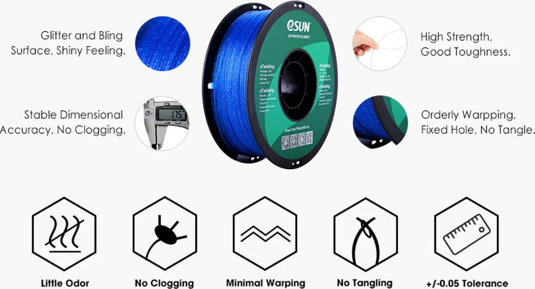 ESUN eTwinkling Filament 1.75mm Blauw 1kg
