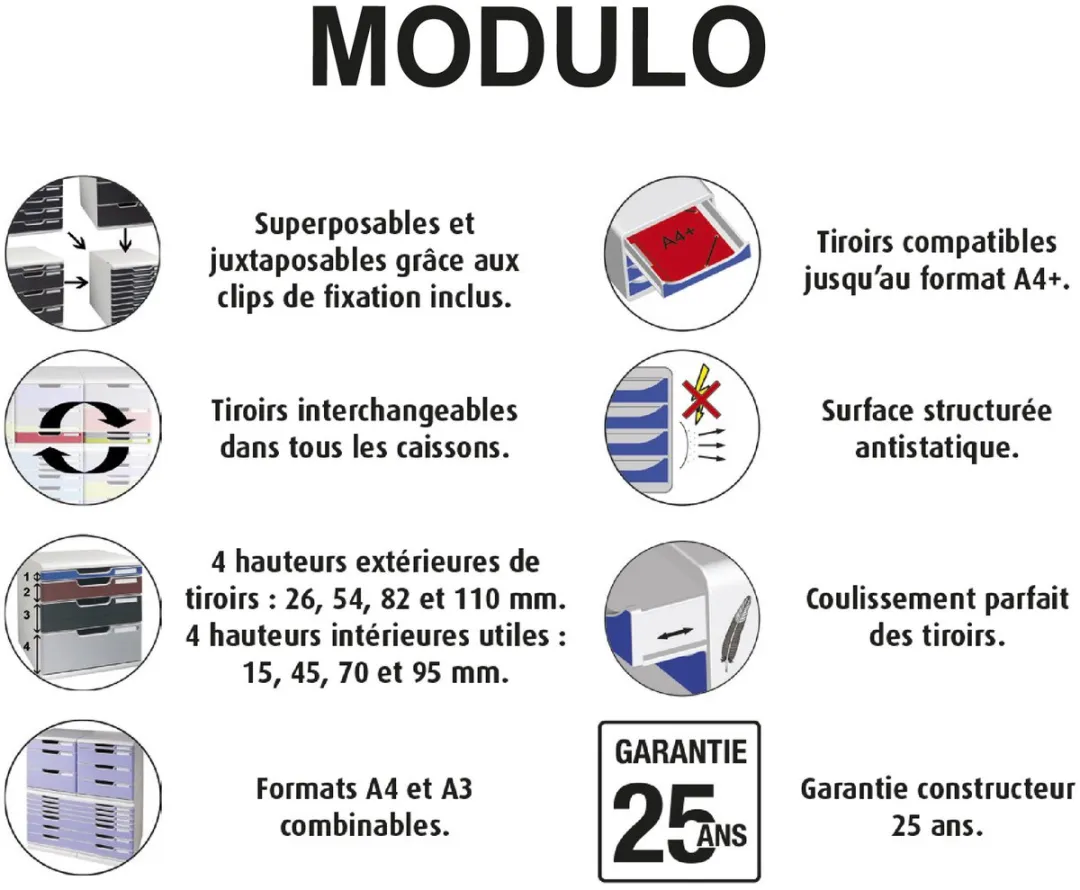 Exacompta Ladenbox MODULO A4 - 10 lades afsluitbaar met sleutel - Office - Zwart - 332014D