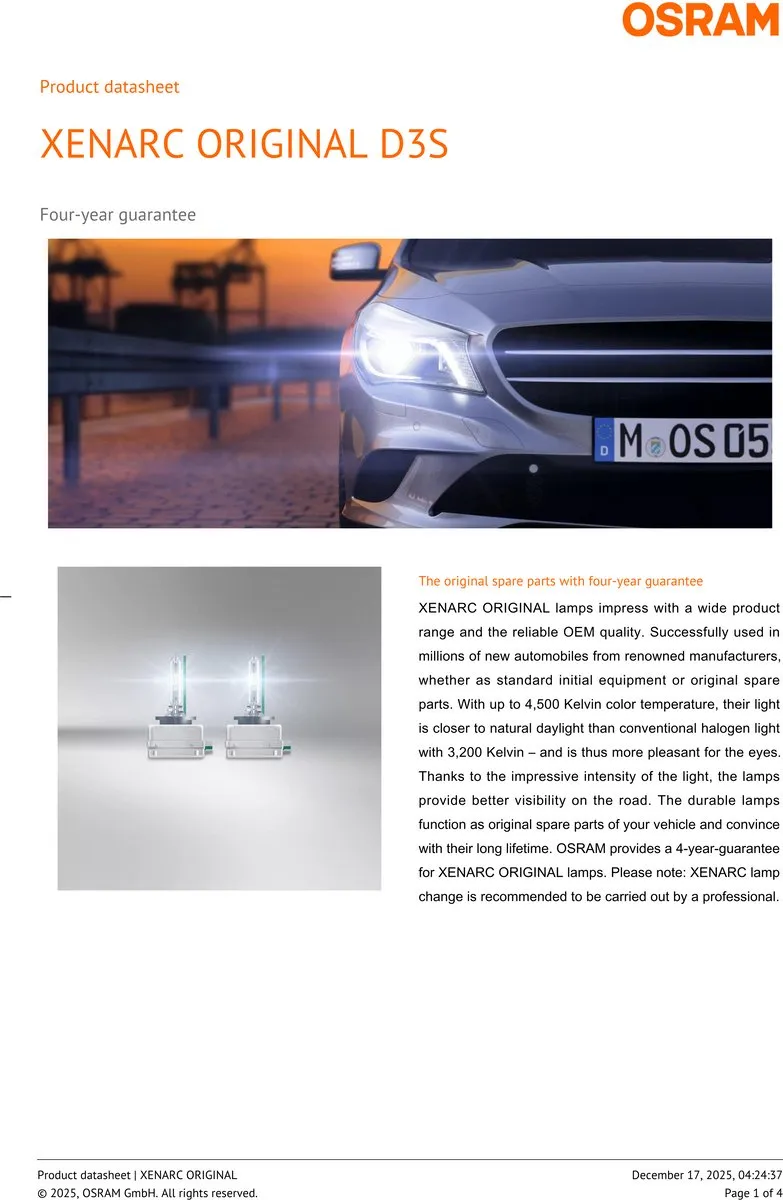 Osram Original D3S Xenonlamp - 1 Stuks