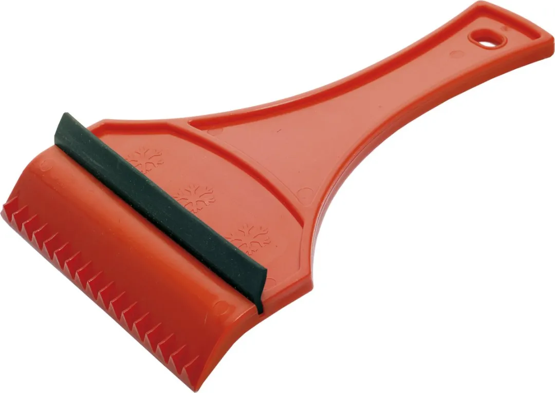 Functionele ijskrabber met rubberen trekker rood van 18 cm met ruiten ontdooier spray set - autoramen met vorst