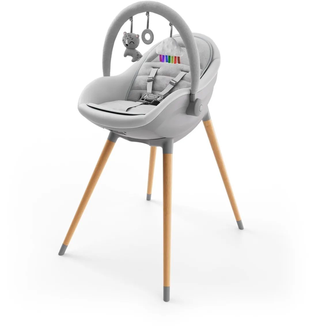 Kinderkraft FINI UP Kinderstoel 3‑in‑1 – Kunstlederen Bekleding – Verstelbare Tray – Ligstoeltje - Omzetbaar naar Speelfauteuil – Vvan de geboorte tot 20 kg – Grijs
